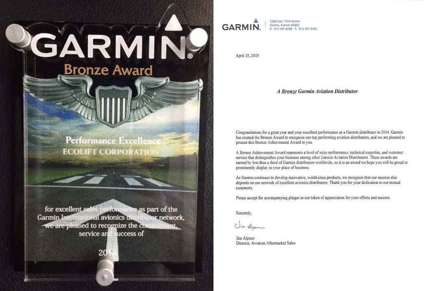 Ecolift Corporation received Garmin Bronze Award